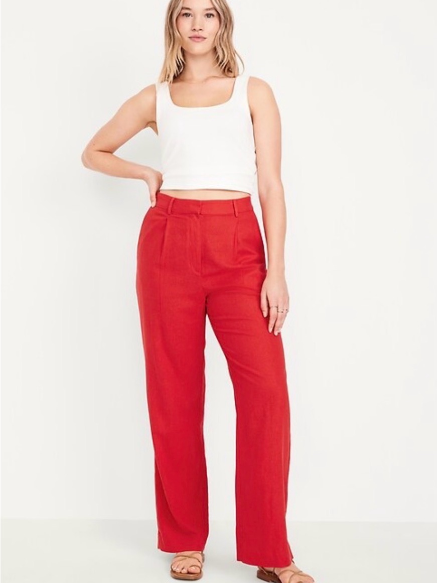 Old Navy Taylor Wide-Leg Red High-Rise Linen Trousers